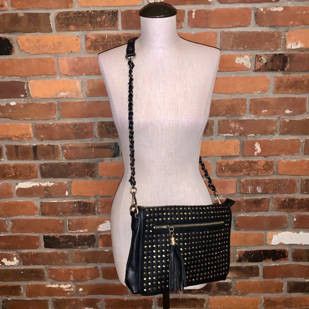 Urban Expressions Black Faux Leather Studded Crossbody Bag